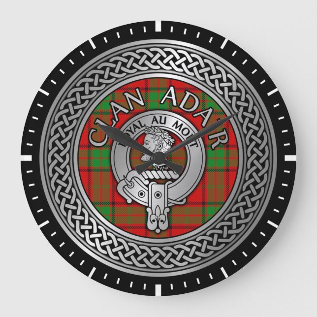 Klan Adair Vapensköld & Tartan Knot Stor Klocka (Framsida)