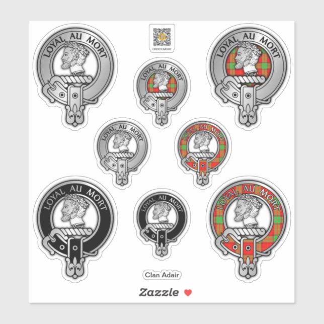 Klan Adair Vapensköld & Tartan Sticker Klistermärken (Ark)