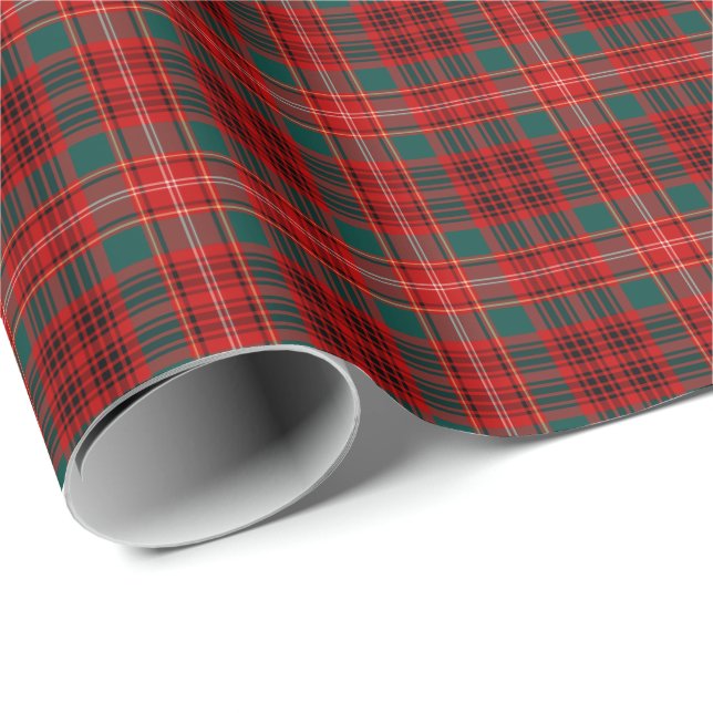 Klan Ainslie Tartan Red och Grönt Play Presentpapper (Rullad Hörn)