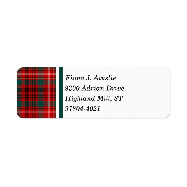Klan Ainslie Tartan Returadress Etikett (Framsidan)