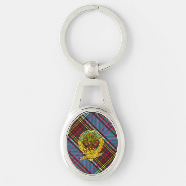 Klan Andersson Tartan och Motif Ovalt Silverfärgad Nyckelring (Framsidan)