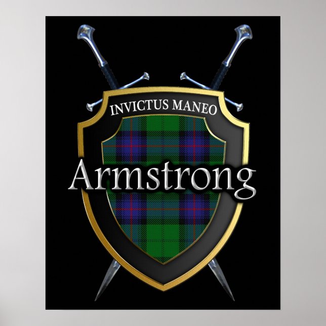 Klan Armstrong Tartan Scottish Shield & Swords Poster (Framsidan)