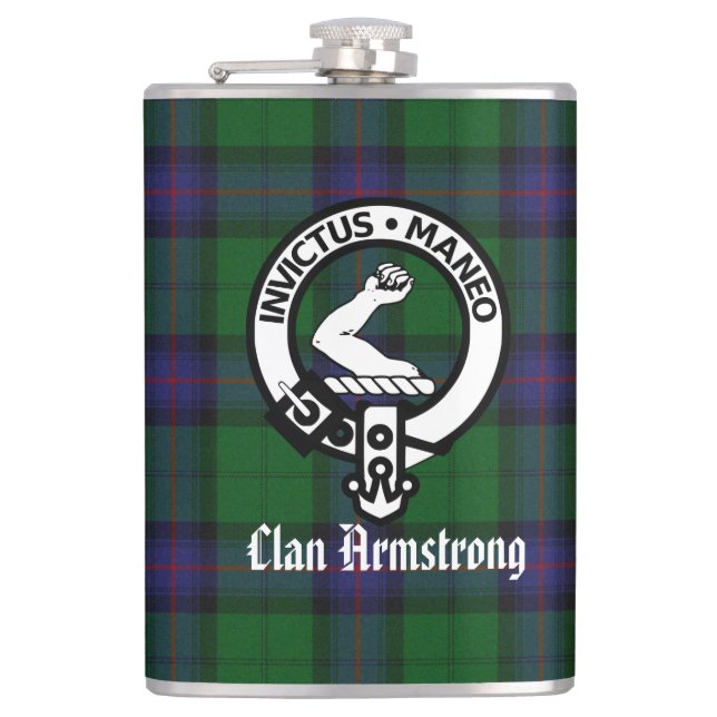 Klan Armstrong Vapensköld Badge och Tartan Fickplunta (Framsidan)