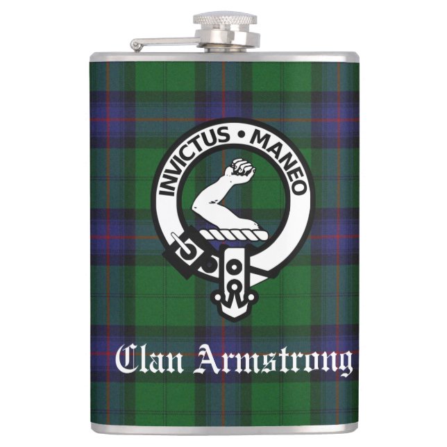Klan Armstrong Vapensköld Badge och Tartan Fickplunta (Framsidan)