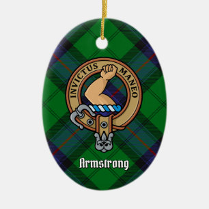 Klan Armstrong Vapensköld over Tartan Ceramic Orna Julgransprydnad Keramik