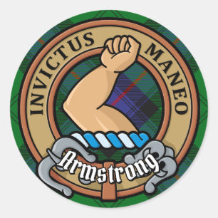 Klan Armstrong Vapensköld över Tartan Runt Klistermärke