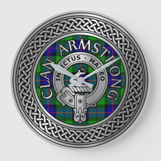 Klan Armstrong Vapensköld & Tartan Knot Stor Klocka (Framsida)