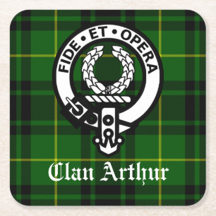 Klan Arthur Vapensköld Badge & Tartan Underlägg Papper Kvadrat
