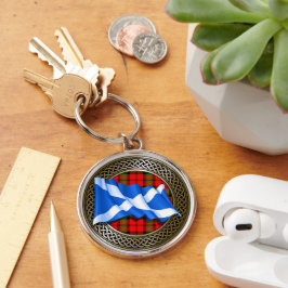 Klan Baird Tartan Knot & Flagga Rund Silverfärgad Nyckelring