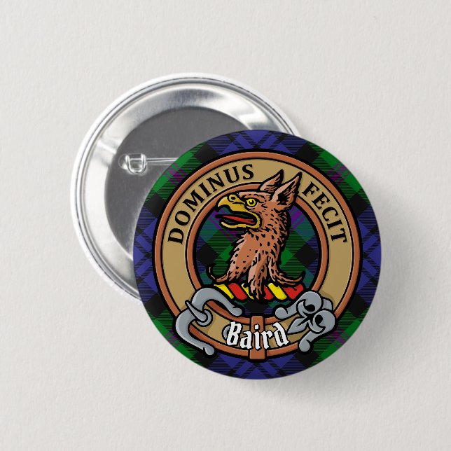 Klan Baird Vapensköld över Tartan Knapp (Framsida & baksida)