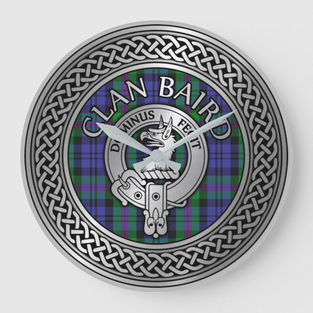 Klan Baird Vapensköld & Tartan Knot Stor Klocka (Framsida)