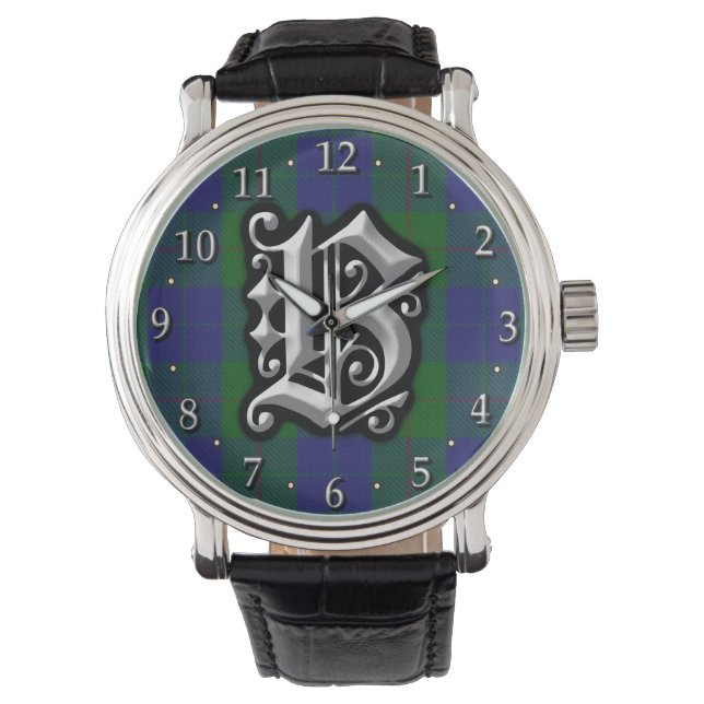 Klan Barclay Brev B Monogram Hunting Tartan Armbandsur (Framsida)