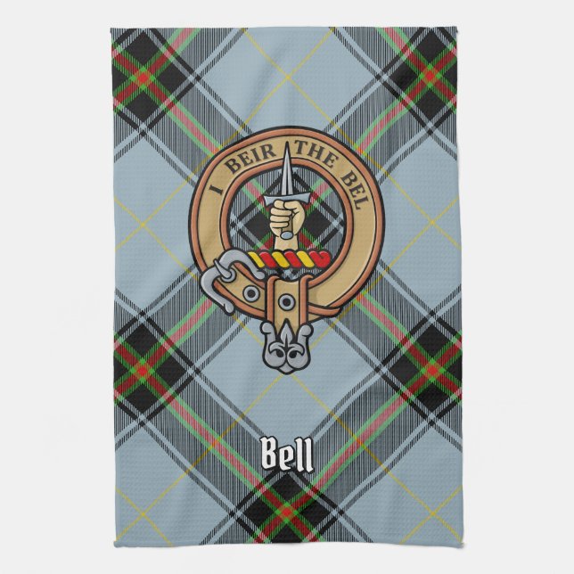 Klan Bell Vapensköld över Tartan Kökshandduk (Vertikal)