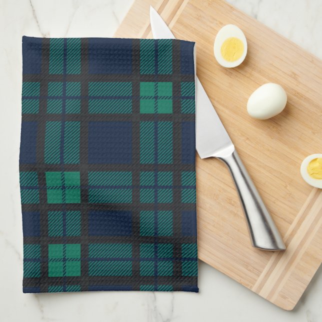 Klan Black Watch Play Blue Grönt Check Tartan Kökshandduk (Vikt i Fjärdedel)