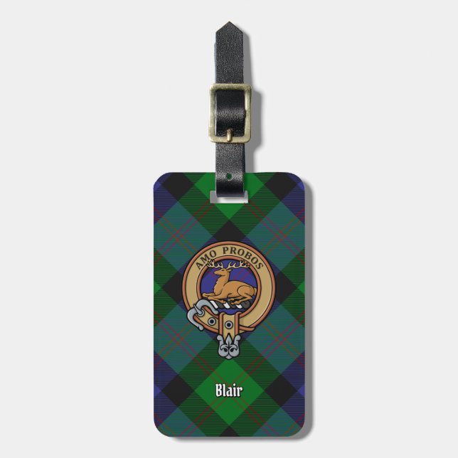 Klan Blair Vapensköld över Tartan Bagagebricka (Vertikal Framsida)
