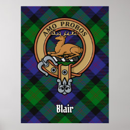 Klan Blair Vapensköld över Tartan Poster