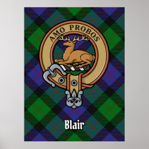 Klan Blair Vapensköld över Tartan Poster