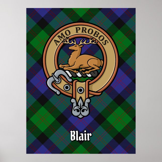 Klan Blair Vapensköld över Tartan Poster (Framsidan)
