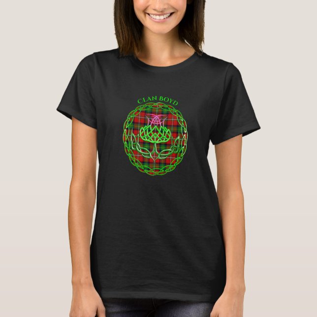 Klan Boyd Scottish Tartan Celtic Thistle T Shirt (Framsida)