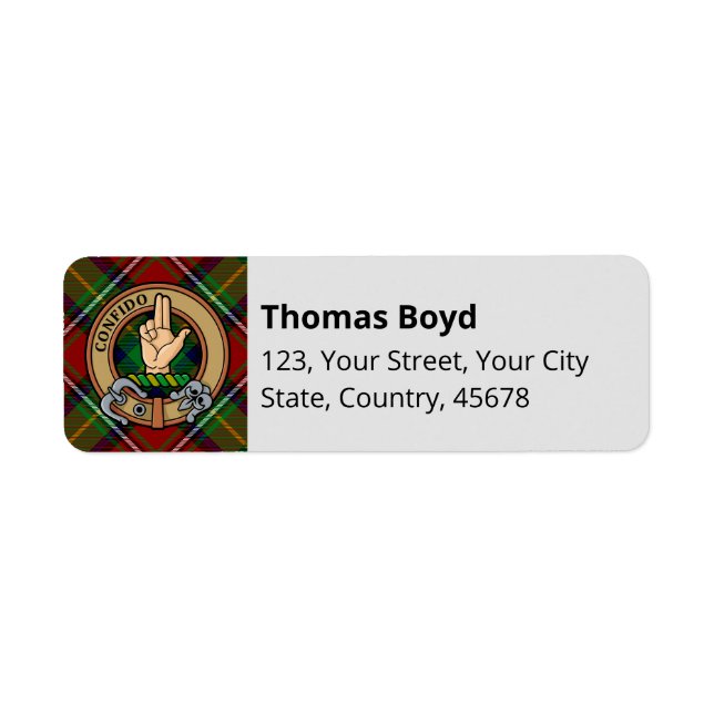 Klan Boyd Vapensköld över Tartan Returadress Etikett (Framsidan)
