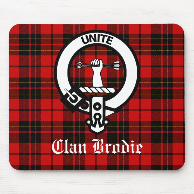 Klan Brodie Crest-märke och Tartan Musmatta (Framsidan)