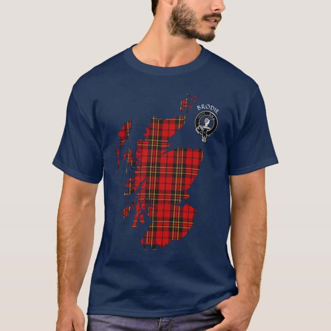 Klan Brodie Tartan Karta & Vapensköld T-Shirt (Framsida)