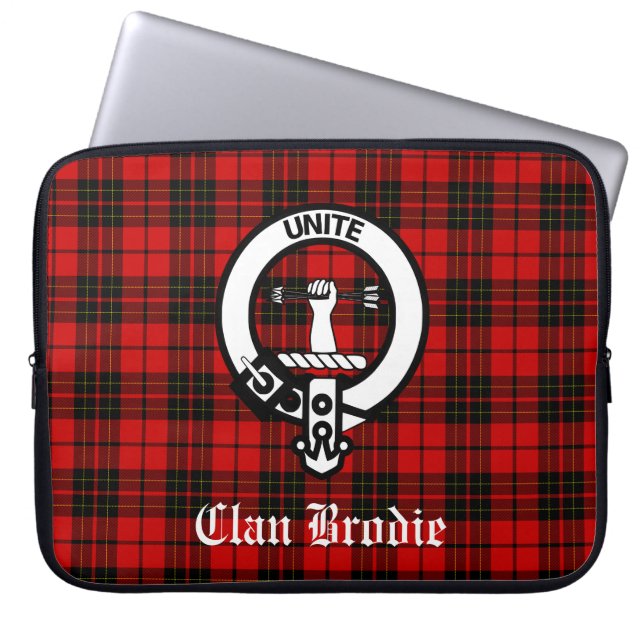 Klan Brodie Vapensköld Badge och Tartan Laptop Fodral (Framsidan)