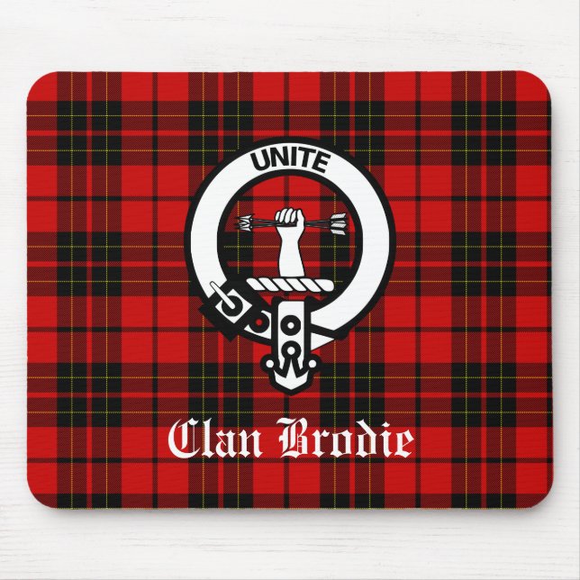 Klan Brodie Vapensköld Badge och Tartan Musmatta (Framsidan)