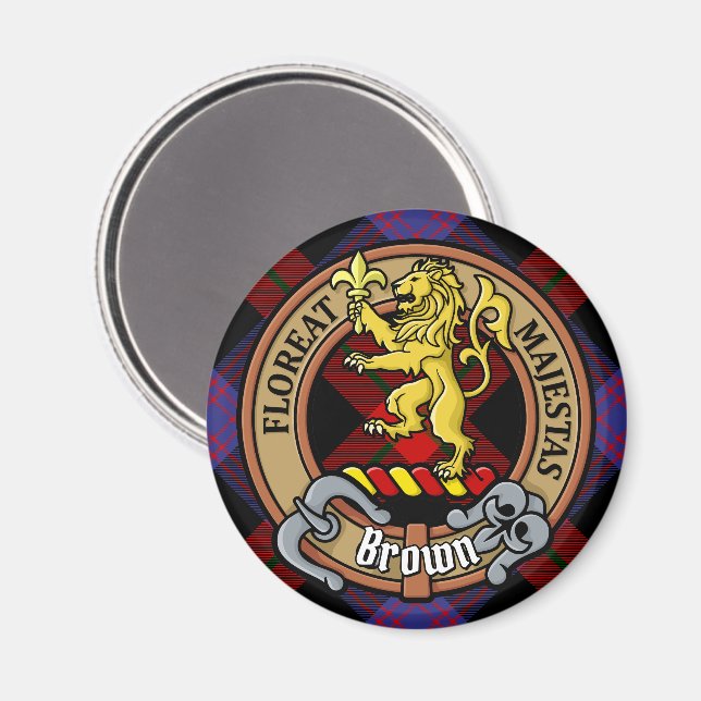 Klan Brown vapen över tartan Magnet (Front/Back)