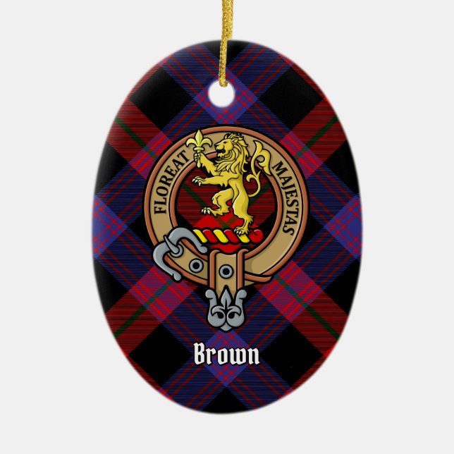 Klan Brown Vapensköld över Tartan Julgransprydnad Keramik (Framsidan)