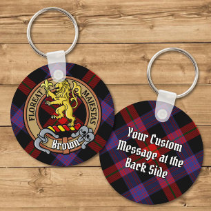 Klan Brown Vapensköld över Tartan Nyckelring