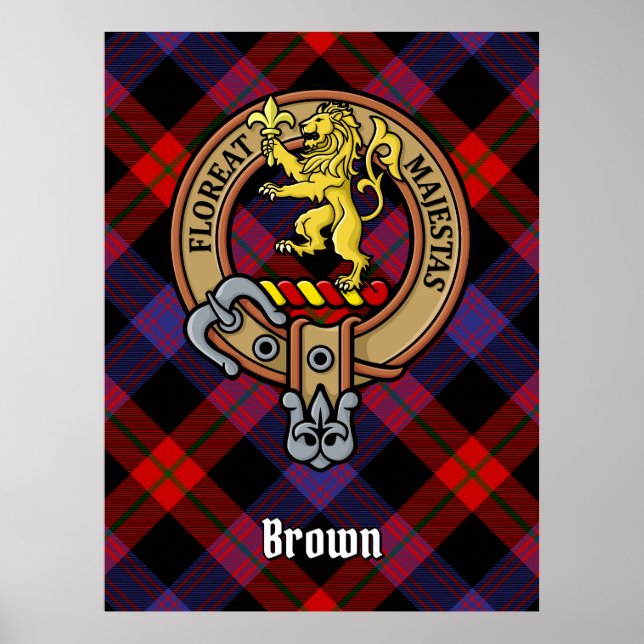 Klan Brown Vapensköld över Tartan Poster (Framsidan)