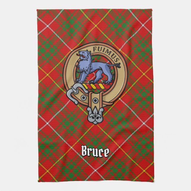 Klan Bruce Vapensköld över Tartan Kökshandduk (Vertikal)