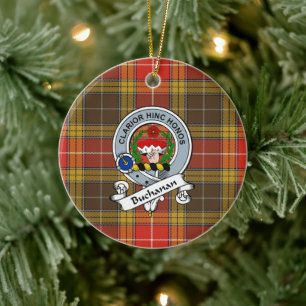 Klan Buchanan Old Set Weasted Badge Tartan Play Julgransprydnad Keramik