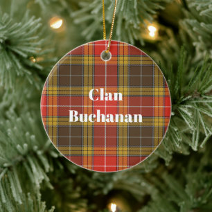 Klan Buchanan Old Set Weasted Tartan Julgransprydnad Keramik