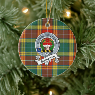 Klan Buchanan Old Sett Badge Tartan Play Julgransprydnad Keramik