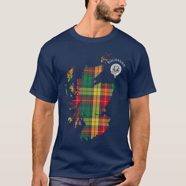 Klan Buchanan Tartan Karta & Vapensköld T Shirt (Framsida)