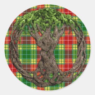 Klan Buchanan Tartan och Celtic Livets träd Runt Klistermärke