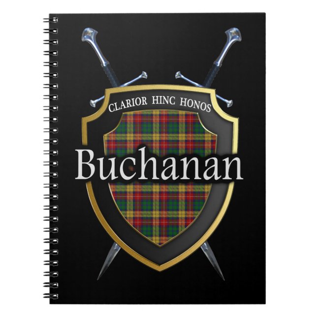 Klan Buchanan Tartan Shield & Swords Anteckningsbok Med Spiral (Framsidan)