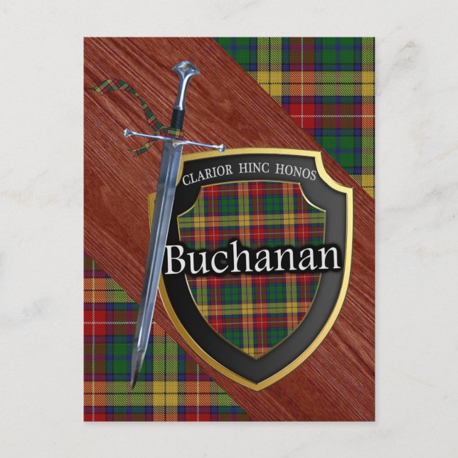 Klan Buchanan Tartan Sword & Shield Vykort (Framsida)