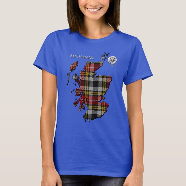 Klan Buchanan Vapensköld & Old Dress Tartan Karta T Shirt (Framsida)