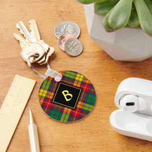 Klan Buchanan Vapensköld över Tartan Nyckelring