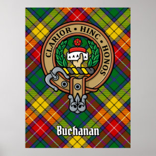Klan Buchanan Vapensköld över Tartan Poster