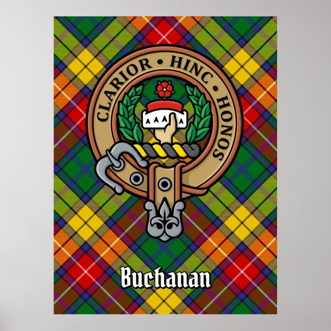 Klan Buchanan Vapensköld över Tartan Poster (Framsidan)