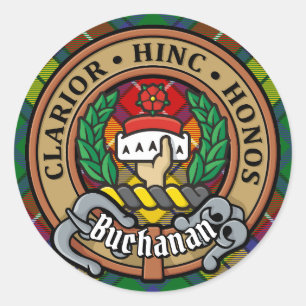 Klan Buchanan Vapensköld över Tartan Runt Klistermärke