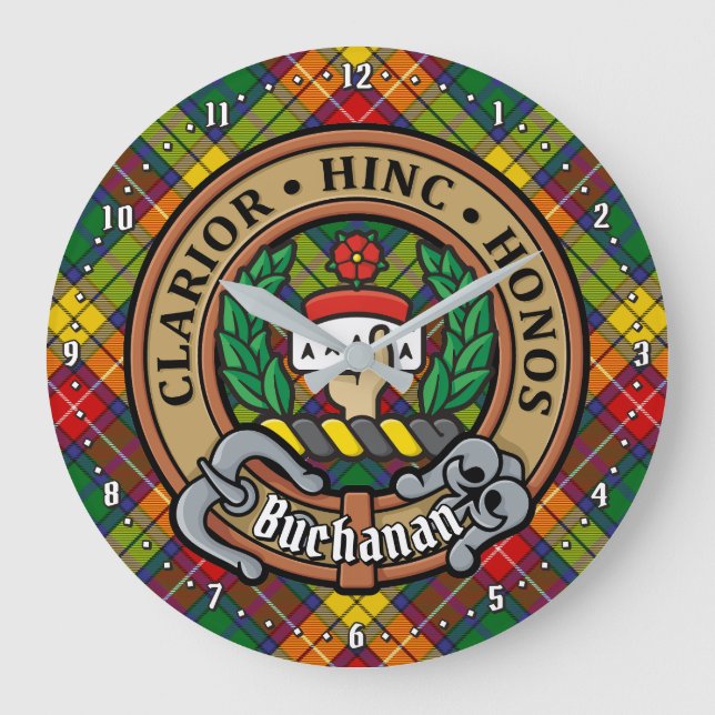 Klan Buchanan Vapensköld över Tartan Stor Klocka (Framsida)