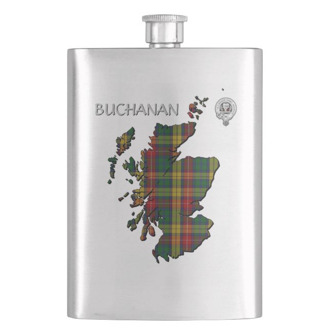Klan Buchanan Vapensköld & Tartan Karta Fickplunta (Framsidan)