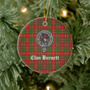 Klan Burnett Vapensköld Badge & Tartan Julgransprydnad Keramik