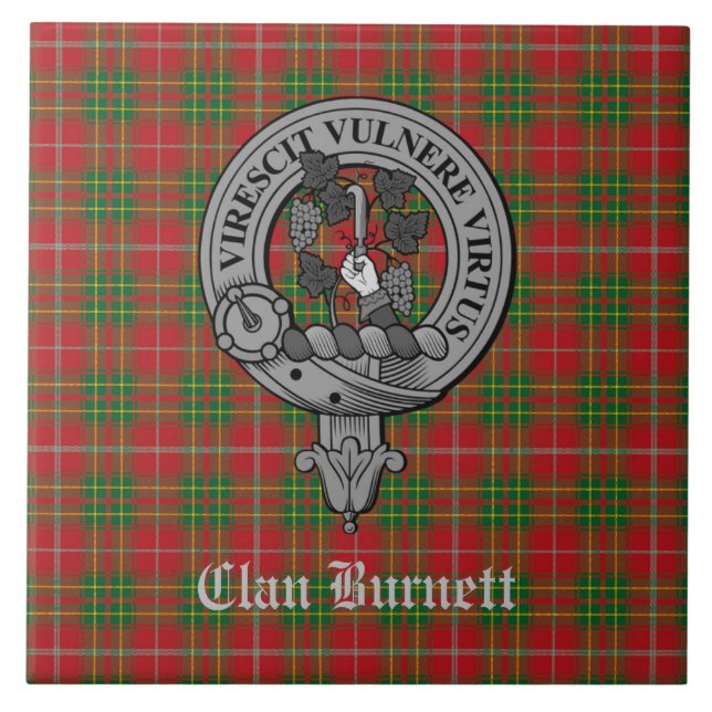 Klan Burnett Vapensköld Badge & Tartan Kakelplatta (Framsidan)