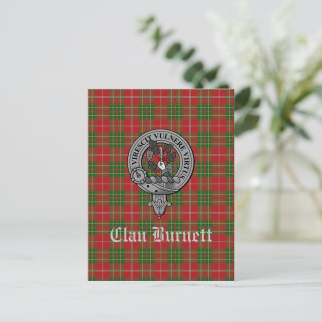 Klan Burnett Vapensköld Badge & Tartan Vykort (Stående Fram)